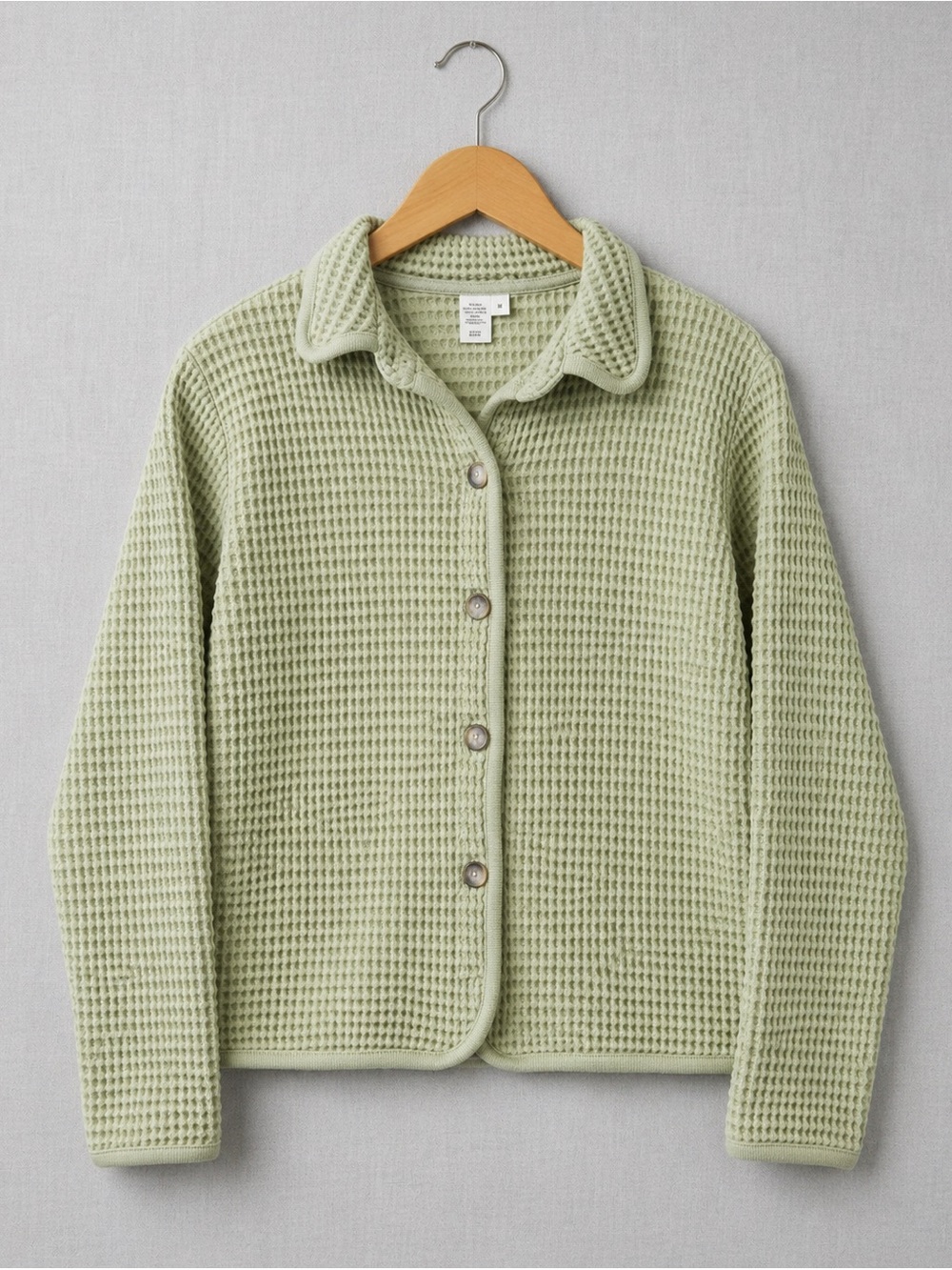 Coldwater Creek Sage Green Waffle-Knit Button Cardigan